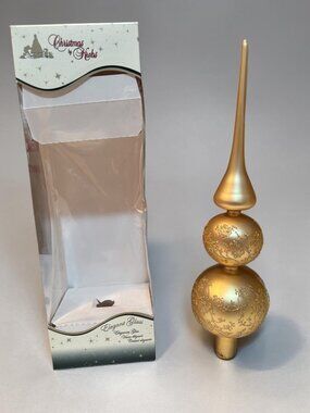 Christmas By Krebs Gold Glass Tree Topper With Glitter Teardrop Design 13"